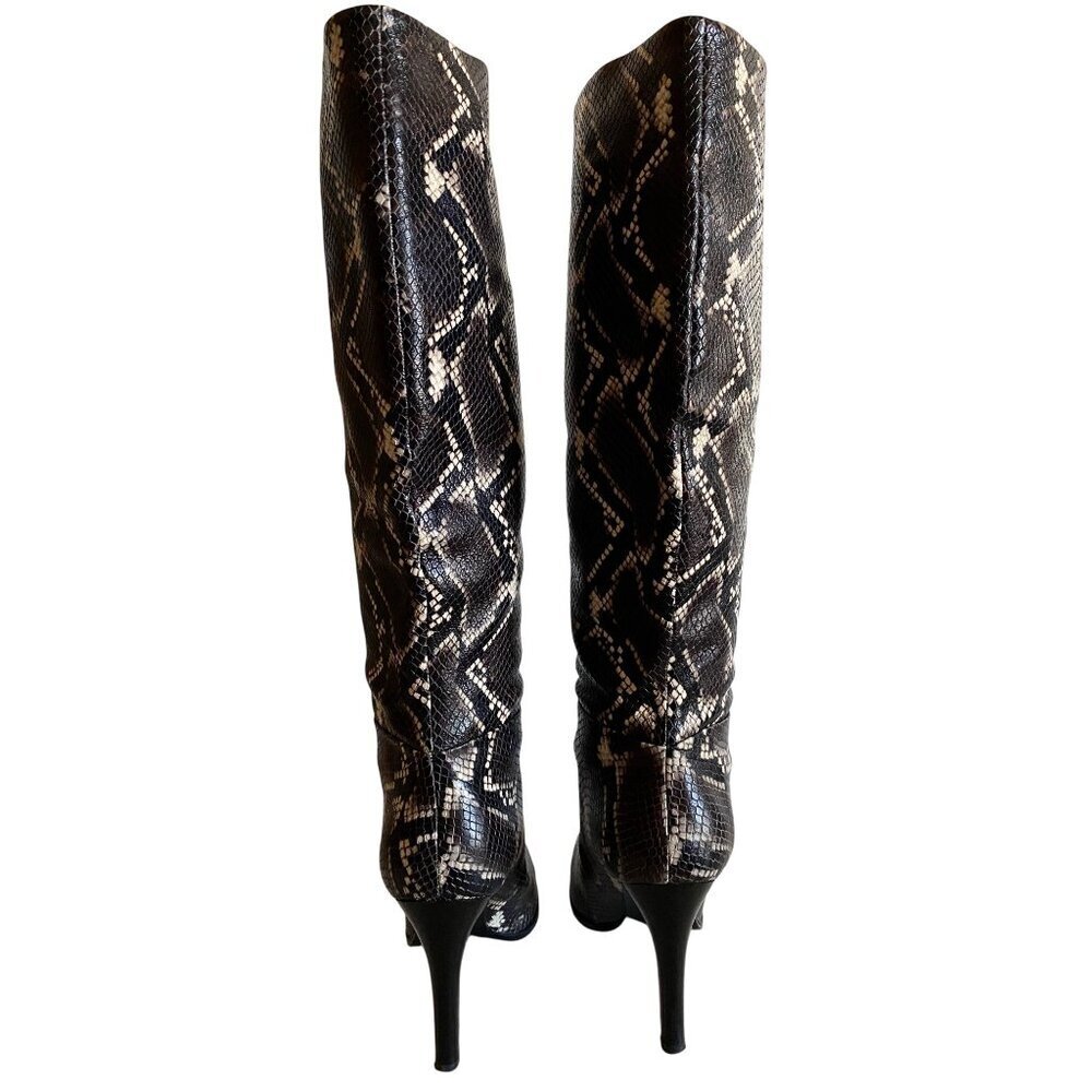 Sigerson Morrison Python Embossed Knee-High Leather Boots 40 Black Brown Snake - Picture 7 of 14